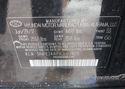 2018 Hyundai Sonata Se z USA, uszkodzony, nr VIN 5NPE24AFXJH624211